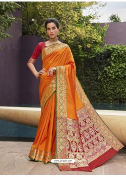 Orange Latest Designer Traditional Party Wear Art Silk Sari