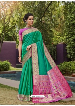 Jade Green Latest Designer Traditional Party Wear Art Silk Sari