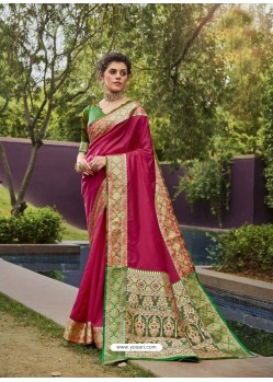 Rose Red Latest Designer Traditional Party Wear Art Silk Sari
