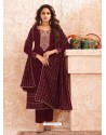 Maroon Designer Real GeorgetteﾠParty Wear Straight Suit