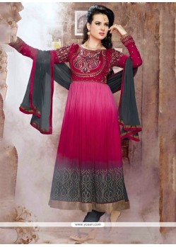Especial Georgette Hot Pink And Red Resham Work Anarkali Salwar Suit