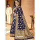 Dark Blue Astonishing Designer Wedding Wear Silk Sari