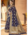 Dark Blue Astonishing Designer Wedding Wear Silk Sari