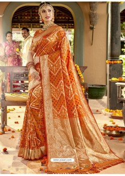 Orange Astonishing Designer Wedding Wear Silk Sari