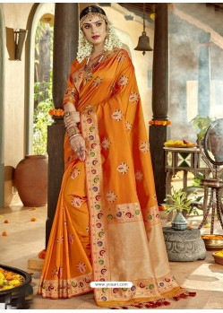 Mustard Astonishing Designer Wedding Wear Silk Sari