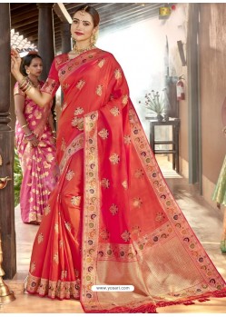 Dark Peach Astonishing Designer Wedding Wear Silk Sari