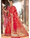 Dark Peach Astonishing Designer Wedding Wear Silk Sari