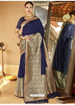 Navy Blue Astonishing Designer Wedding Wear Silk Sari