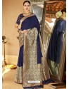 Navy Blue Astonishing Designer Wedding Wear Silk Sari