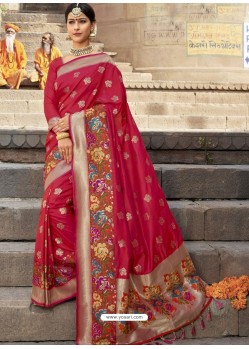 Rose Red Astonishing Designer Wedding Wear Silk Sari