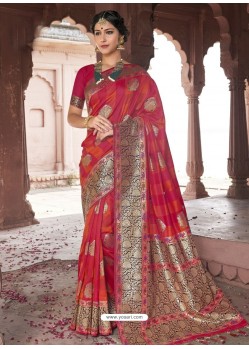 Rose Red Astonishing Designer Wedding Wear Silk Sari