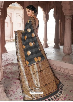 Black Astonishing Designer Wedding Wear Silk Sari