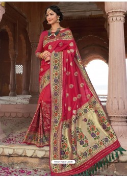 Rose Red Astonishing Designer Wedding Wear Silk Sari