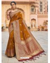 Marigold Stylish Designer Wedding Wear Silk Sari