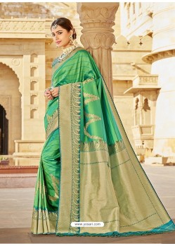 Jade Green Stylish Designer Wedding Wear Silk Sari