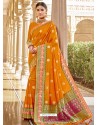 Orange Stylish Designer Wedding Wear Silk Sari