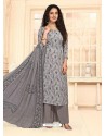 Grey Designer French Crepe Casual Wear Straight Suit