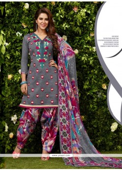 Aspiring Glessh Grey Embroidered Work Designer Patila Salwar Suit