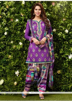 Stunning Lace Work Purple Glessh Designer Patiala Salwar Kameez