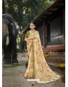 Cream Designer Party Wear Printed Chiffon Sari