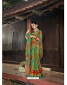 Jade Green Designer Party Wear Printed Chiffon Sari