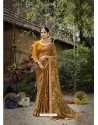 Beige Designer Party Wear Printed Chiffon Sari