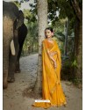 Yellow Designer Party Wear Printed Chiffon Sari