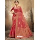 Dark Peach Designer Party Wear Classic Cotton Sari