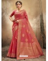 Dark Peach Designer Party Wear Classic Cotton Sari