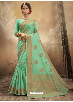 Sea Green Designer Party Wear Classic Cotton Sari