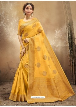 Yellow Designer Party Wear Classic Cotton Sari