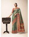 Grayish Green Designer Party Wear Classic Cotton Sari