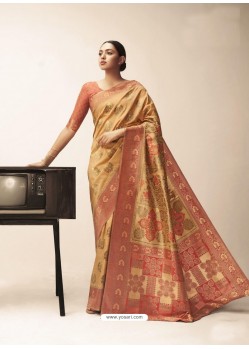 Mustard Designer Party Wear Classic Cotton Sari