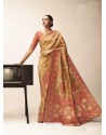 Mustard Designer Party Wear Classic Cotton Sari