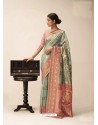 Aqua Grey Designer Party Wear Classic Cotton Sari