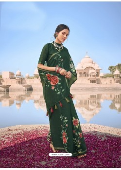 Dark Green Designer Casual Soft Cotton Linen Sari