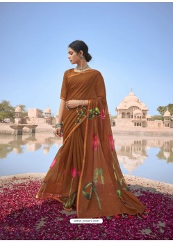 Rust Designer Casual Soft Cotton Linen Sari