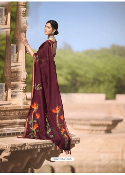 Maroon Designer Casual Soft Cotton Linen Sari