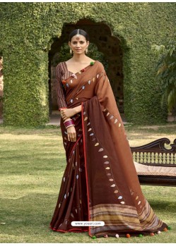 Coffee Designer Party Wear Chanderi Silk Sari