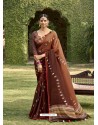 Coffee Designer Party Wear Chanderi Silk Sari