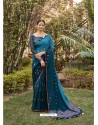 Teal Blue Designer Party Wear Chanderi Silk Sari