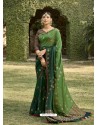 Dark Green Designer Party Wear Chanderi Silk Sari