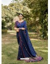 Navy Blue Designer Party Wear Chanderi Silk Sari