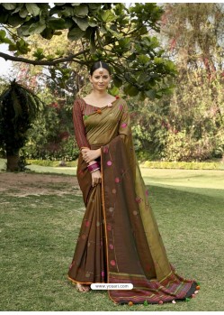 Brown Designer Party Wear Chanderi Silk Sari