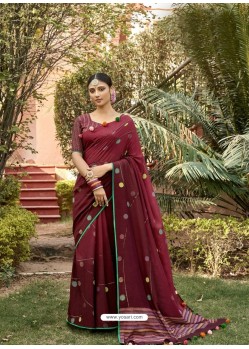 Maroon Designer Party Wear Chanderi Silk Sari