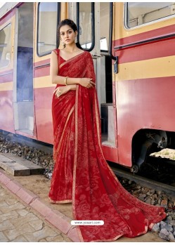 Red Designer Casual Wear Georgette Sari