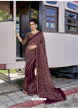 Deep Wine Designer Casual Wear Georgette Sari