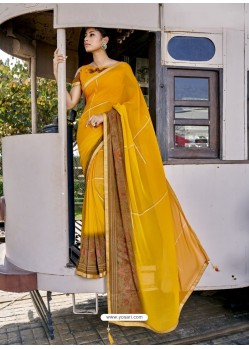 Yellow Designer Casual Wear Georgette Sari