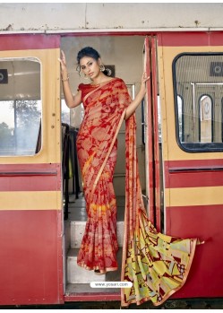 Red Designer Casual Wear Georgette Sari