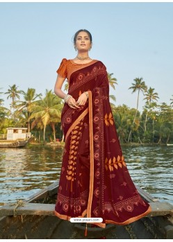 Maroon Designer Party Wear Chanderi Silk Sari